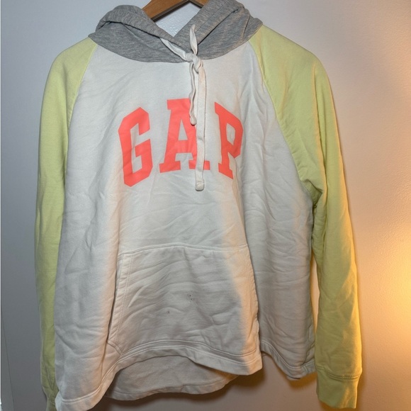 GAP Cream and Yellow Hoodie with Coral Logo - Picture 1 of 8